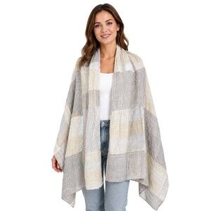 Marilu Italy Womens Lightweight Patchwork Scarf Beach Wrap Beige Tan 25"x72" NWT
